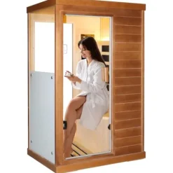 OUTEXER Far Infrared Sauna Home Spa Low-EMF Canadian Hemlock Wood 800W Red 35.2*27.6*61.6Inch
