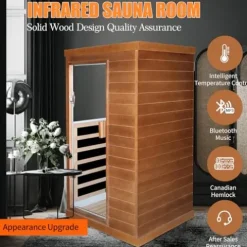 OUTEXER Far Infrared Sauna Home Spa Low-EMF Canadian Hemlock Wood 800W Red 35.2*27.6*61.6Inch