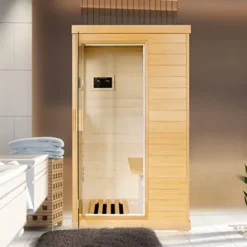 OUTEXER Far Infrared Sauna Canadian Hemlock Wood Indoor 800W with Control Panel Wood Color