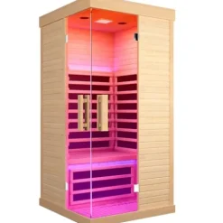 OUTEXER Indoor Far Infrared Sauna Canadian Hemlock Single Person Spa Wood Color