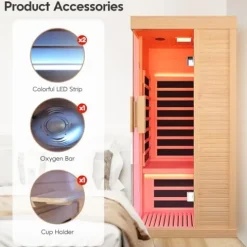 OUTEXER Indoor Far Infrared Sauna Canadian Hemlock Single Person Spa Wood Color