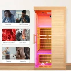 OUTEXER Indoor Far Infrared Sauna Canadian Hemlock Single Person Spa Wood Color