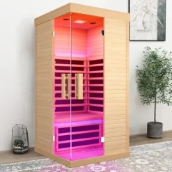 OUTEXER Indoor Far Infrared Sauna Canadian Hemlock Single Person Spa Wood Color