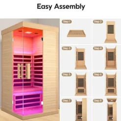 OUTEXER Indoor Far Infrared Sauna Canadian Hemlock Single Person Spa Wood Color