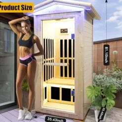 OUTEXER Outdoor Wooden Infrared Sauna 1300W Low-EMF Finland Spruce Wood