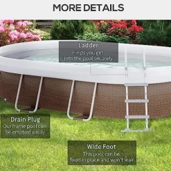 Outsunny 18′ x 10′ Above Ground Rectangular Pool Set Brown