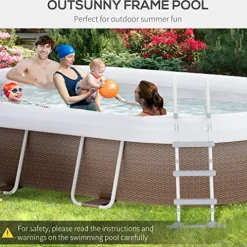 Outsunny 18′ x 10′ Above Ground Rectangular Pool Set Brown