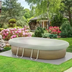 Outsunny 18′ x 10′ Above Ground Rectangular Pool Set Brown