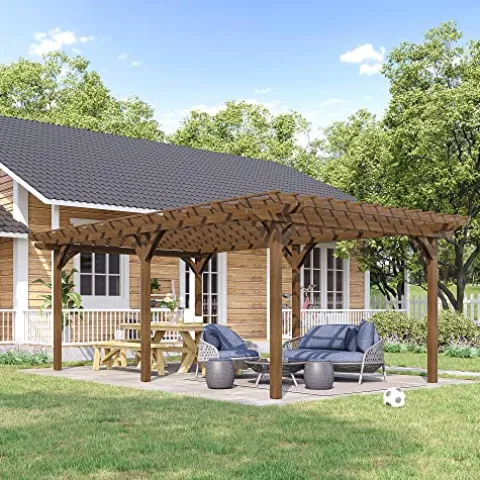 Outsunny 12′ x 20′ Outdoor Pergola Wood Gazebo Brown