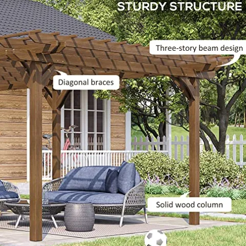 Outsunny 12′ x 20′ Outdoor Pergola Wood Gazebo Brown