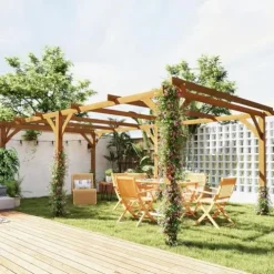 Outsunny 20′ x 10′ Outdoor Pergola Wood Gazebo Dark Brown