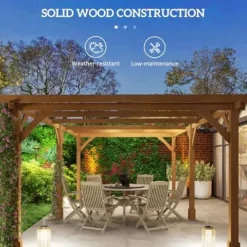 Outsunny 20′ x 10′ Outdoor Pergola Wood Gazebo Dark Brown