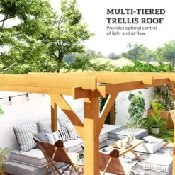 Outsunny 20′ x 10′ Outdoor Pergola Wood Gazebo Dark Brown