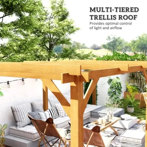 Outsunny 20′ x 10′ Outdoor Pergola Wood Gazebo Dark Brown