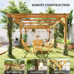 Outsunny 20′ x 10′ Outdoor Pergola Wood Gazebo Dark Brown