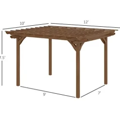 Outsunny 12′ x 10′ Outdoor Wood Pergola Gazebo for Climbing Plants Brown