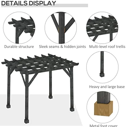 Outsunny 12′ x 10′ Weather-Resistant Cedar Wood Patio Pergola Black