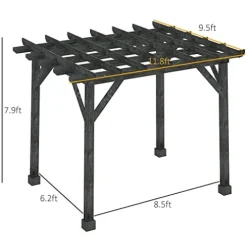 Outsunny 12′ x 10′ Weather-Resistant Cedar Wood Patio Pergola Black