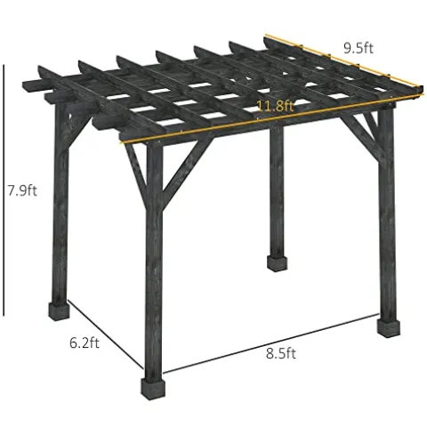 Outsunny 12′ x 10′ Weather-Resistant Cedar Wood Patio Pergola Black