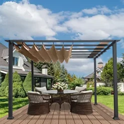 Paragon Outdoor 11’ x 11’ Florence Aluminum Pergola with Retractable Canopy Cocoa