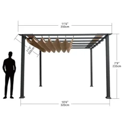 Paragon Outdoor 11’ x 11’ Florence Aluminum Pergola with Retractable Canopy Cocoa