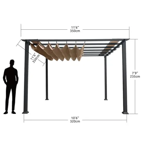 Paragon Outdoor 11’ x 11’ Florence Aluminum Pergola with Retractable Canopy Cocoa