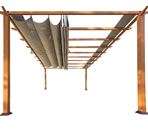 Paragon Outdoor 11’ x 16’ Florence Aluminum Pergola with Retractable Canopy Cocoa