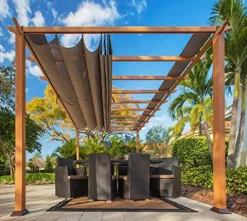 Paragon Outdoor 11’ x 16’ Florence Aluminum Pergola with Retractable Canopy Cocoa