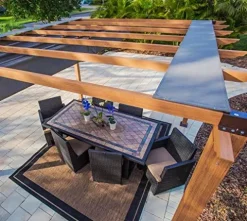 Paragon Outdoor 11’ x 16’ Florence Aluminum Pergola with Retractable Canopy Cocoa