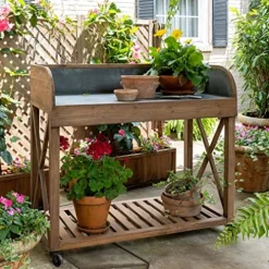 Park Hill Collection Zinc Top Potting Table Natural Finish