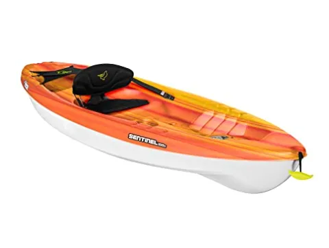 Pelican Sentinel 100X Sit-on-top Kayak – Recreational One Person Kayak – 10 ft – Fade Fireman Red/Yellow
