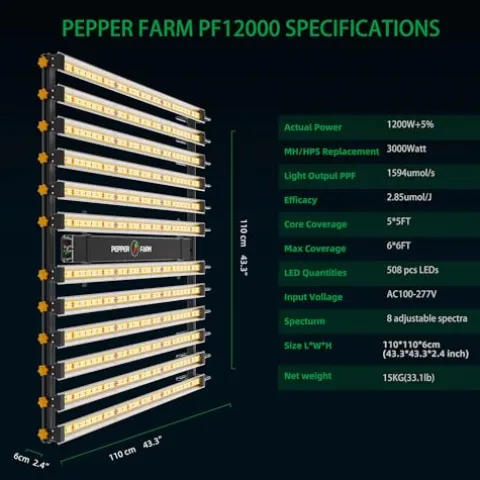 PEPPER FARM LED Grow Light PF12000 Full Spectrum for Seedlings and Veg Bloom White