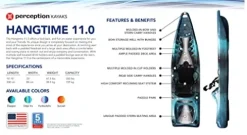 Perception Kayaks Hangtime 11 Recreational Kayak – Reclining Seat – Rear Lounge Seat – 11 ft – Dapper