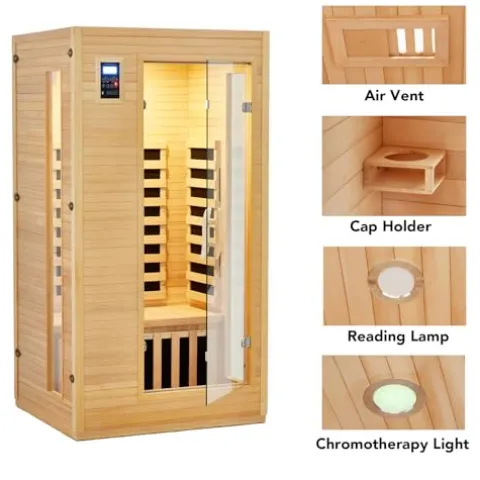 PioneerWorks 1 or 2 Person Low EMF Infrared Sauna Wood Color