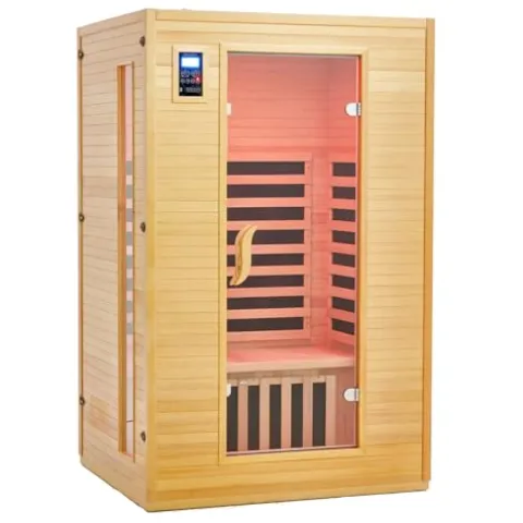 PioneerWorks 2024 Upgrade 2 Person Low EMF Infrared Sauna with MP3 Connection – Wood Color