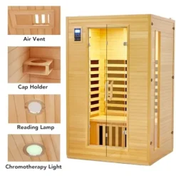 PioneerWorks 2024 Upgrade 2 Person Low EMF Infrared Sauna with MP3 Connection – Wood Color