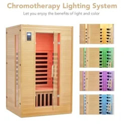 PioneerWorks 2024 Upgrade 2 Person Low EMF Infrared Sauna with MP3 Connection – Wood Color