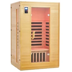 PioneerWorks 2024 Upgrade 2 Person Sauna Low EMF Infrared Therapy Wooden Dry Steam Sauna Wood Color