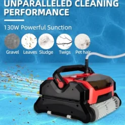 PioneerWorks Robotic Pool Vacuum Cleaner 130W Wall Climbing Red