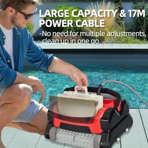 PioneerWorks Robotic Pool Vacuum Cleaner 130W Wall Climbing Red