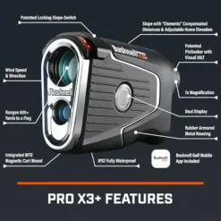 PlayBetter Bushnell Golf Pro X3+ Plus Golf Laser Rangefinder Bundle – Slope-Switch, Dual Display, PinSeeker with Visual JOLT, Accurate Readings – Includes PlayBetter Microfiber Towel & Extra Battery Rangefinder Bundle