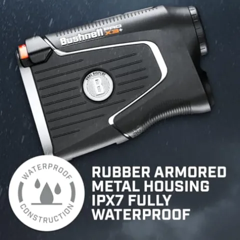 PlayBetter Bushnell Golf Pro X3+ Plus Golf Laser Rangefinder Bundle – Slope-Switch, Dual Display, PinSeeker with Visual JOLT, Accurate Readings – Includes PlayBetter Microfiber Towel & Extra Battery Rangefinder Bundle