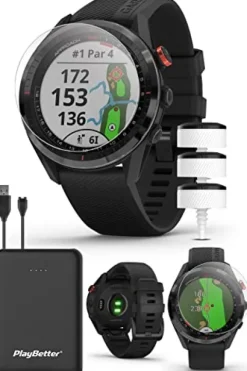 PlayBetter Garmin Approach S62 Premium Golf GPS Watch (Black Bundle) – Virtual Caddie, Mapping, Full Color Screen – Club Tracking Sensors, Screen Protectors, Portable Charger