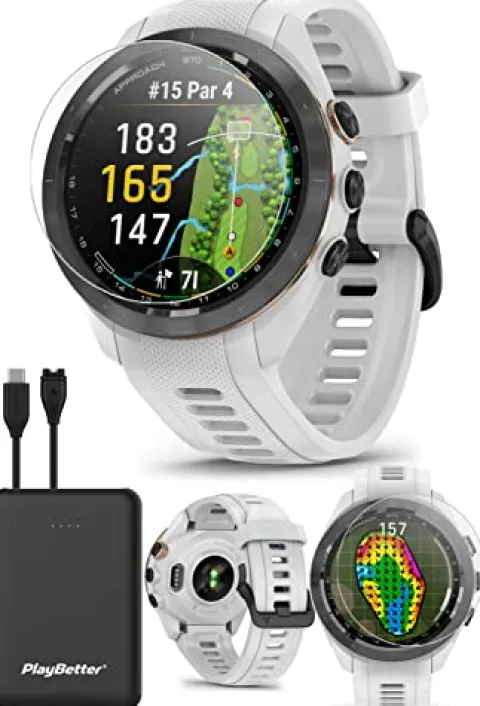 PlayBetter Garmin Approach S70 Golf GPS Watch Bundle White
