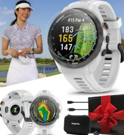 PlayBetter Garmin Approach S70 Golf GPS Watch 42mm White – AMOLED Display & Virtual Caddie Bundle