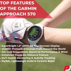 PlayBetter Garmin Approach S70 Golf GPS Watch 42mm White – AMOLED Display & Virtual Caddie Bundle