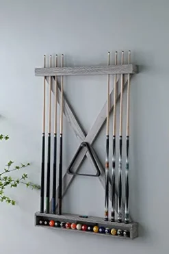 Playcraft X Style Hardwood 8 Cue Billiard Equipment Wall Rack Pewter