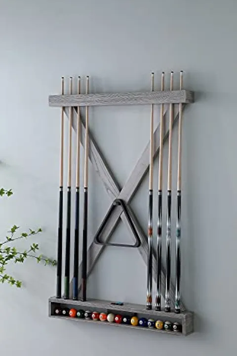 Playcraft X Style Hardwood 8 Cue Billiard Equipment Wall Rack Pewter