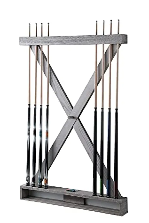 Playcraft X Style Hardwood 8 Cue Billiard Equipment Wall Rack Pewter