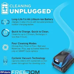 Polaris Freedom Cordless Robotic Pool Cleaner Blue